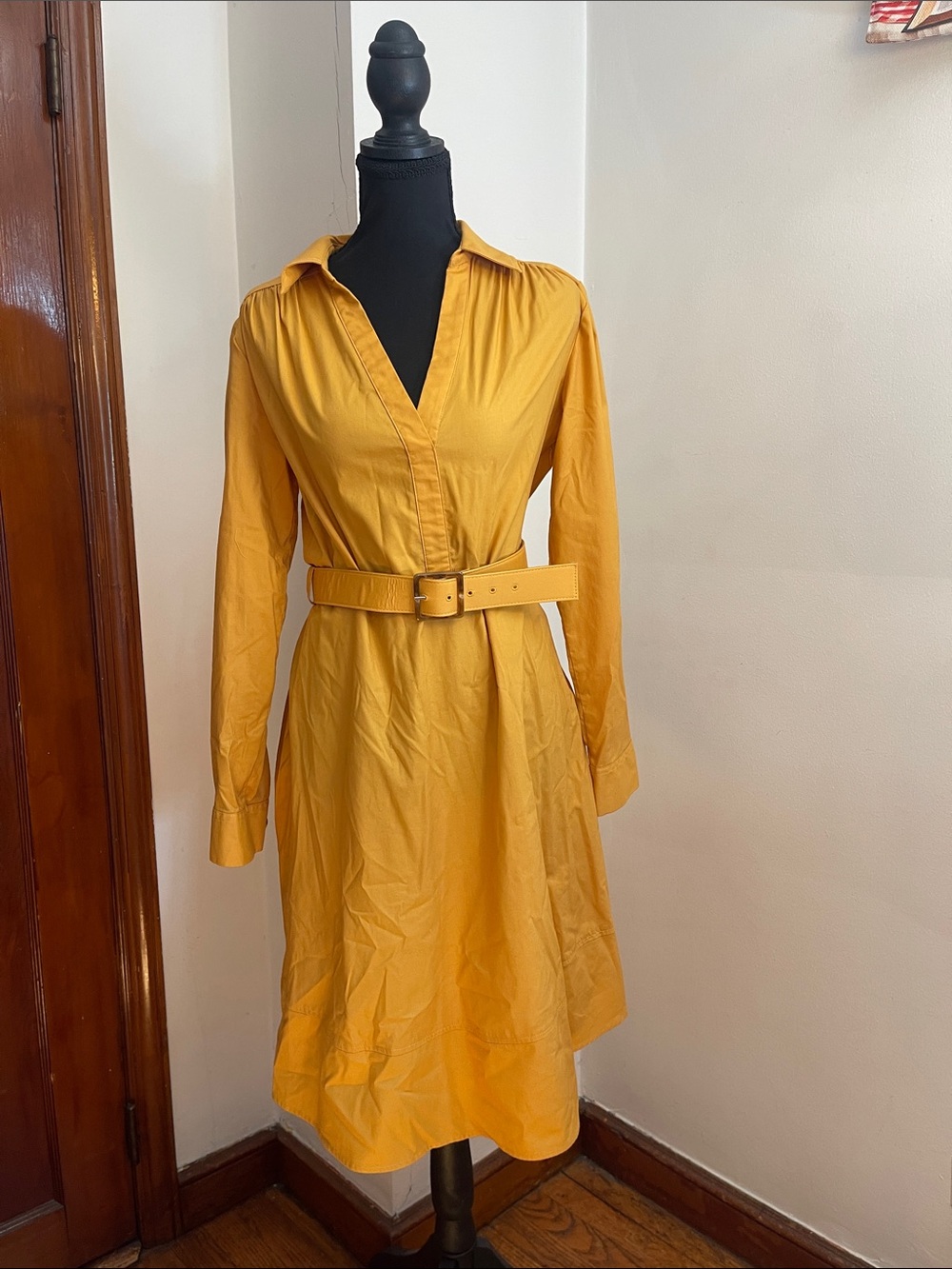Calvin Klein Mustard Yellow Long-Sleeve Shirt Dress with Belt